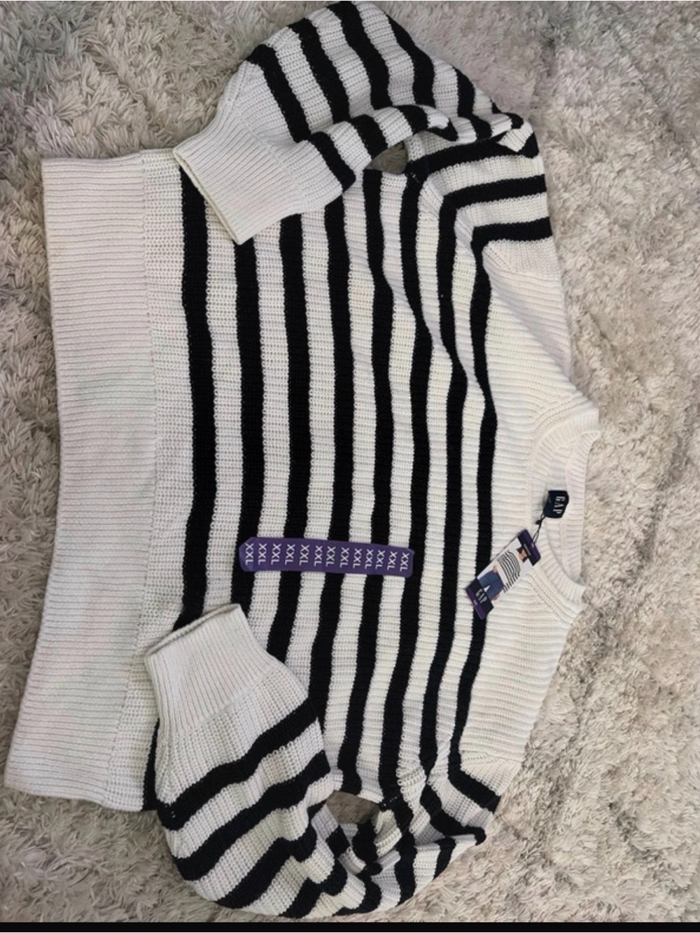 GAP Black and White Striped Crewneck Sweater